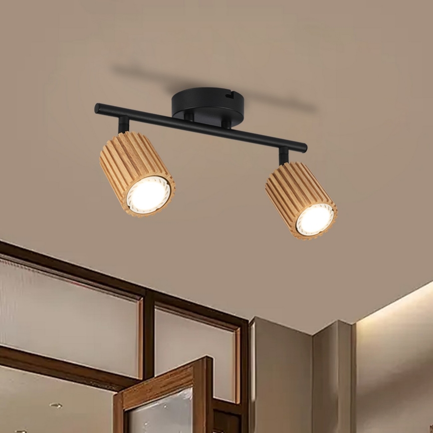 Brilagi - Spotlampe MODERN WOOD 2xGU10/8W/230V gummitræ/sort