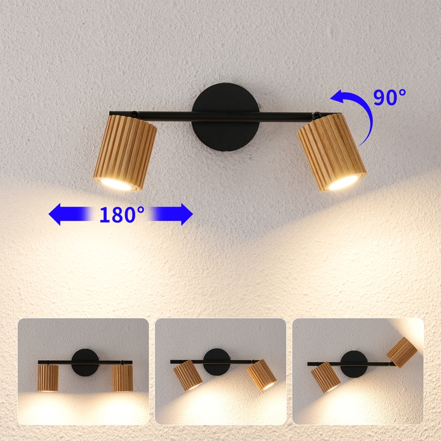 Brilagi - Spotlampe MODERN WOOD 2xGU10/8W/230V gummitræ/sort