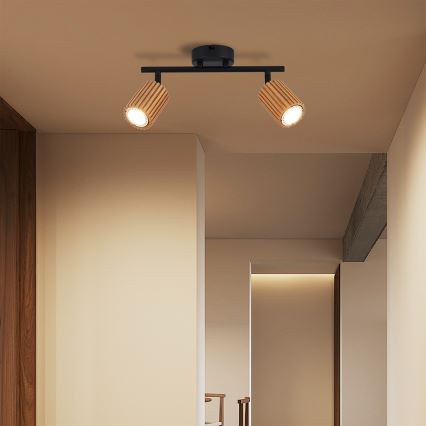 Brilagi - Spotlampe MODERN WOOD 2xGU10/8W/230V gummitræ/sort