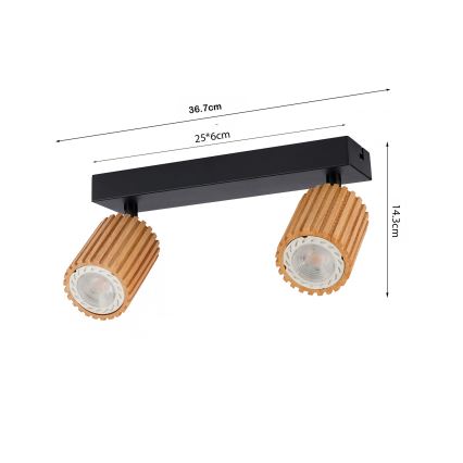 Brilagi - Spotlampe MODERN WOOD 2xGU10/8W/230V gummitræ/sort