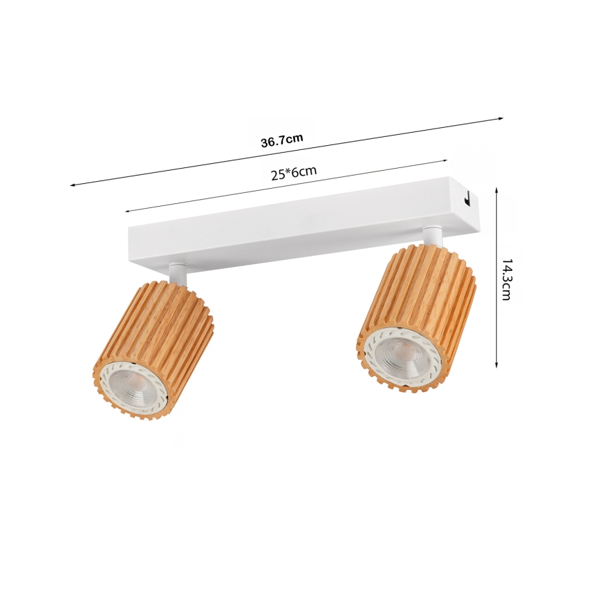 Brilagi - Spotlampe MODERN WOOD 2xGU10/8W/230V træ/hvid