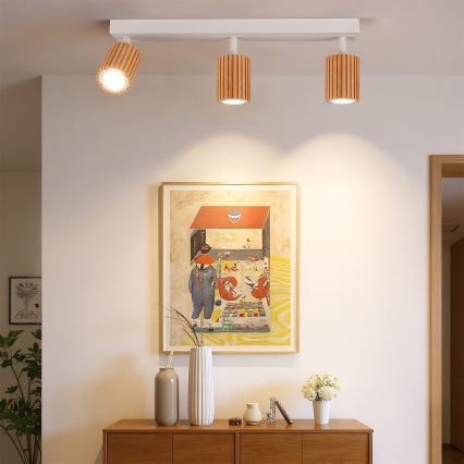 Brilagi - Spotlampe MODERN WOOD 3xGU10/8W/230V gummitræ/hvid