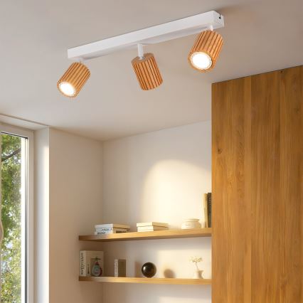 Brilagi - Spotlampe MODERN WOOD 3xGU10/8W/230V gummitræ/hvid