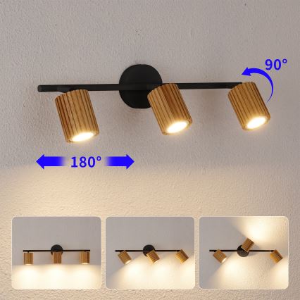 Brilagi - Spotlampe MODERN WOOD 3xGU10/8W/230V gummitræ/sort
