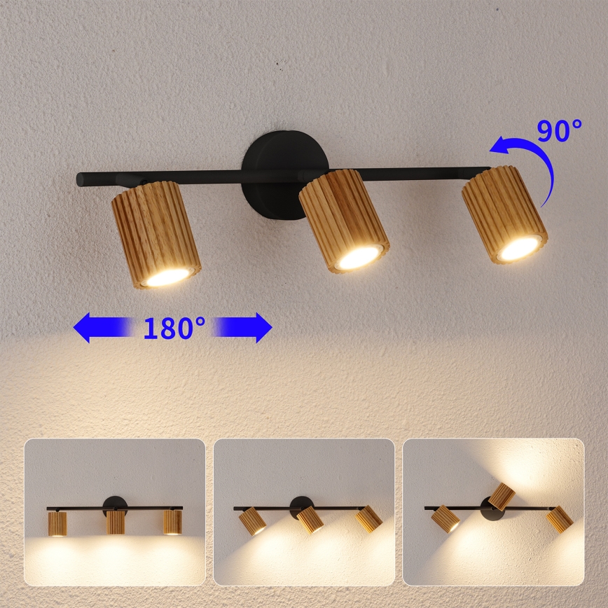 Brilagi - Spotlampe MODERN WOOD 3xGU10/8W/230V gummitræ/sort