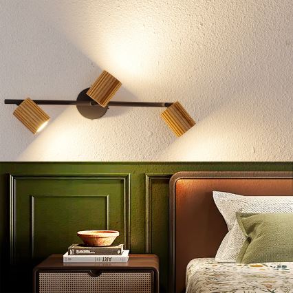 Brilagi - Spotlampe MODERN WOOD 3xGU10/8W/230V gummitræ/sort