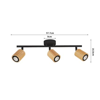 Brilagi - Spotlampe MODERN WOOD 3xGU10/8W/230V gummitræ/sort