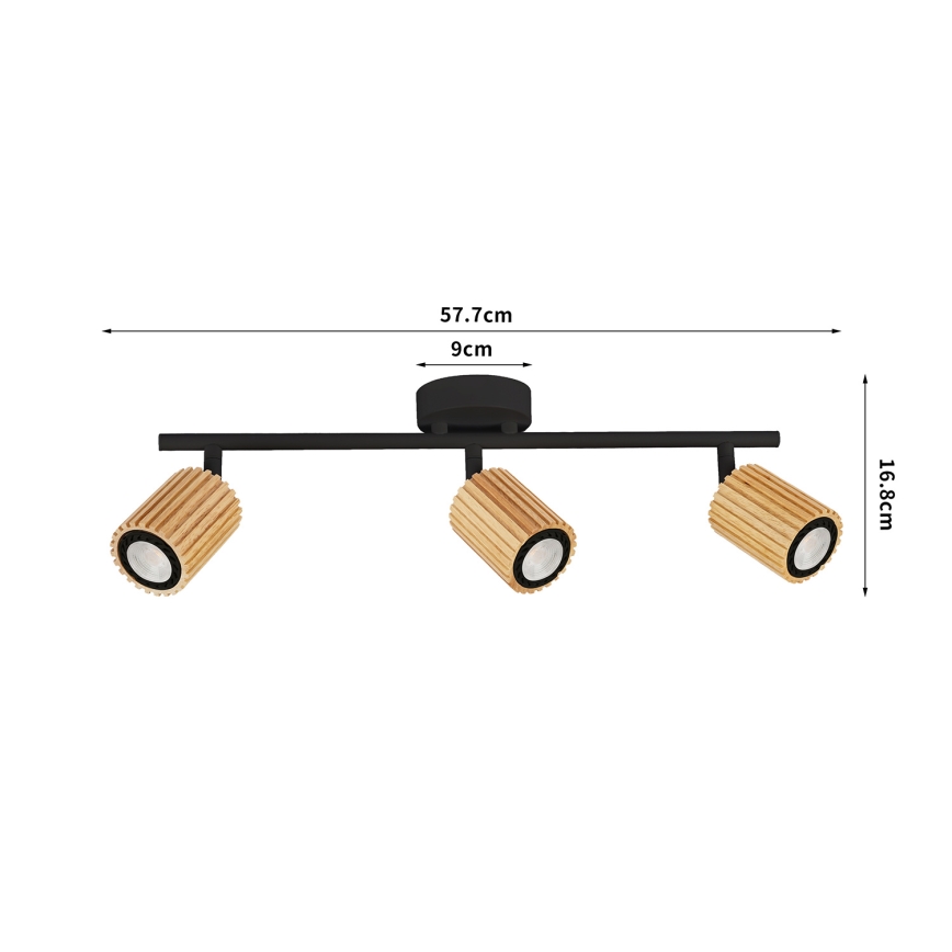 Brilagi - Spotlampe MODERN WOOD 3xGU10/8W/230V gummitræ/sort