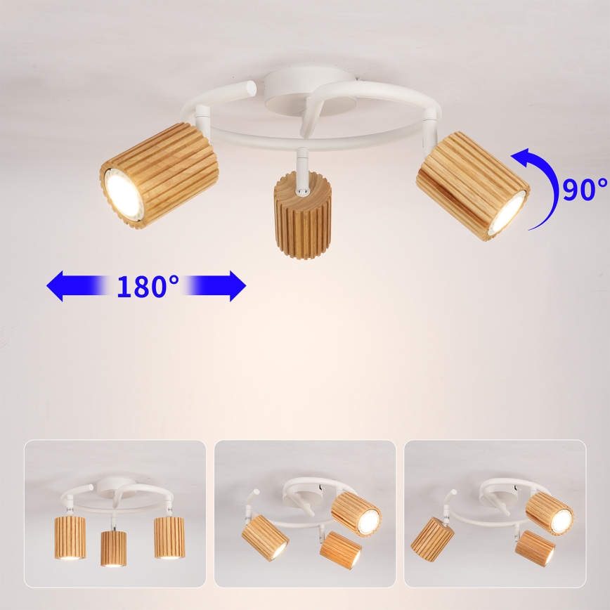 Brilagi - Spotlampe MODERN WOOD 3xGU10/8W/230V træ/hvid