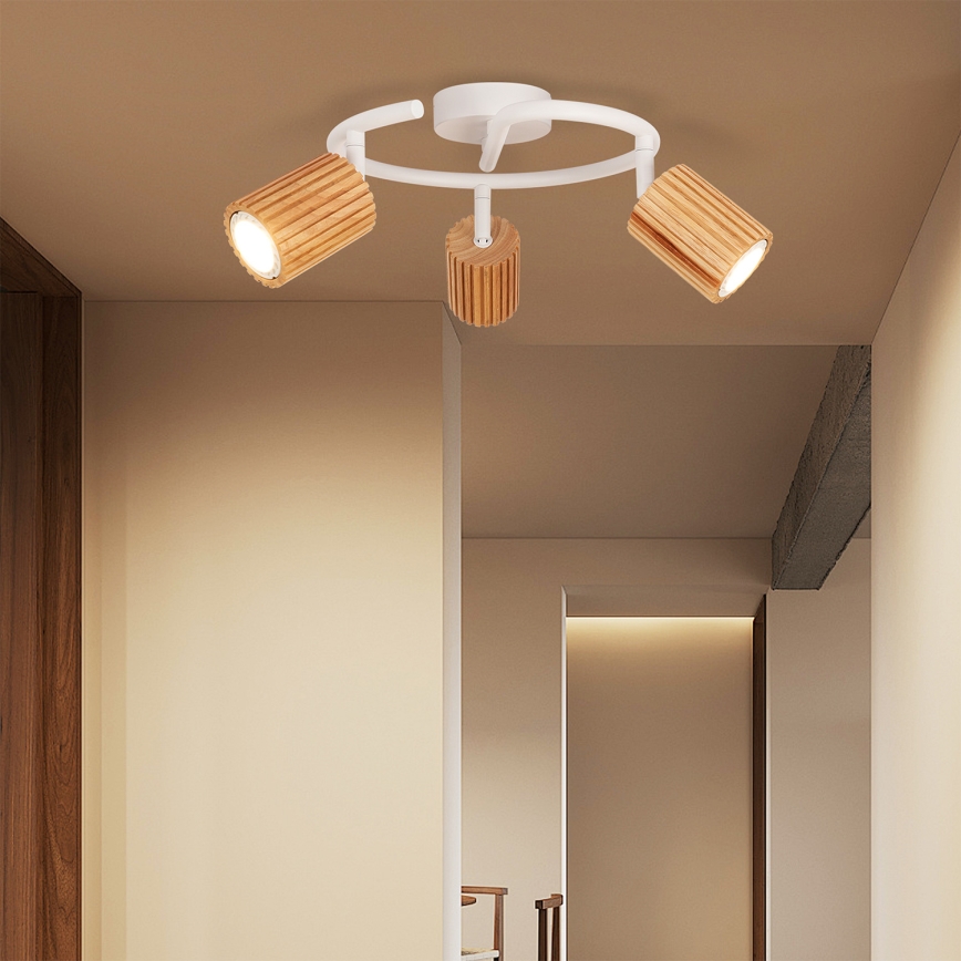Brilagi - Spotlampe MODERN WOOD 3xGU10/8W/230V træ/hvid