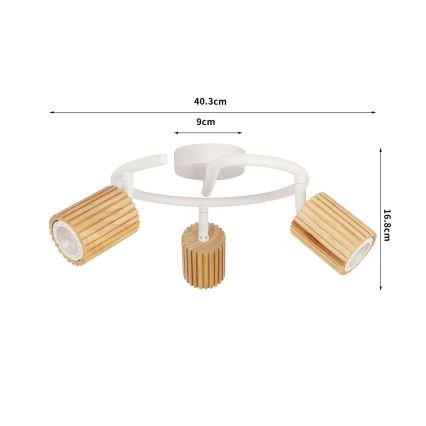 Brilagi - Spotlampe MODERN WOOD 3xGU10/8W/230V træ/hvid