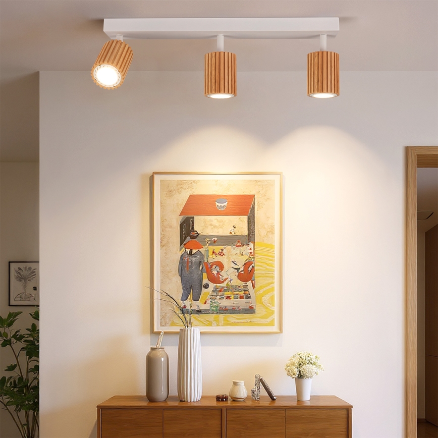 Brilagi - Spotlampe MODERN WOOD 3xGU10/8W/230V træ/hvid