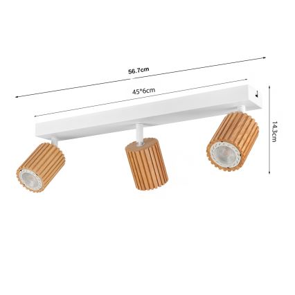 Brilagi - Spotlampe MODERN WOOD 3xGU10/8W/230V træ/hvid