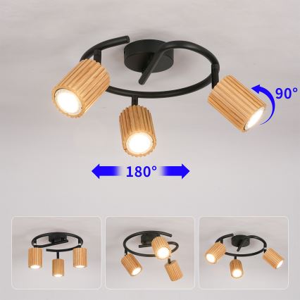 Brilagi - Spotlampe MODERN WOOD 3xGU10/8W/230V træ/sort