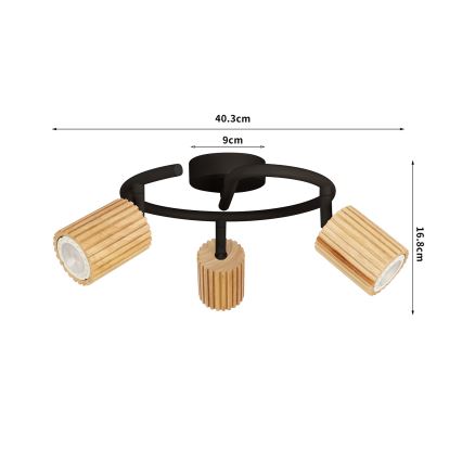 Brilagi - Spotlampe MODERN WOOD 3xGU10/8W/230V træ/sort