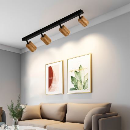 Brilagi - Spotlampe MODERN WOOD 4xGU10/8W/230V gummitræ/sort
