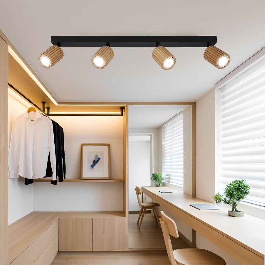 Brilagi - Spotlampe MODERN WOOD 4xGU10/8W/230V gummitræ/sort