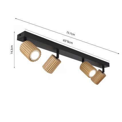 Brilagi - Spotlampe MODERN WOOD 4xGU10/8W/230V gummitræ/sort