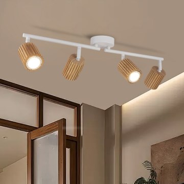 Brilagi - Spotlampe MODERN WOOD 4xGU10/8W/230V træ/hvid