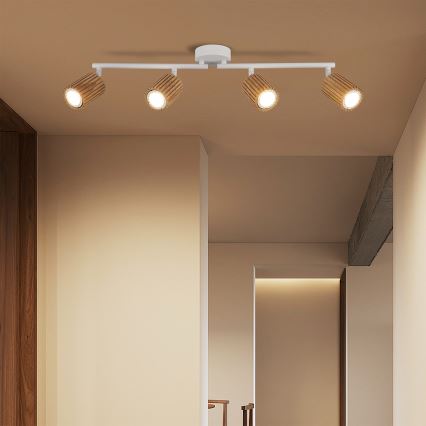 Brilagi - Spotlampe MODERN WOOD 4xGU10/8W/230V træ/hvid