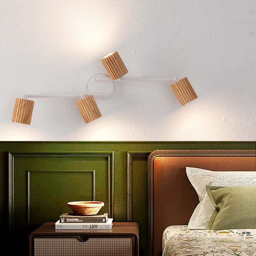 Brilagi - Spotlampe MODERN WOOD 4xGU10/8W/230V træ/hvid