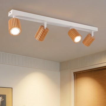 Brilagi - Spotlampe MODERN WOOD 4xGU10/8W/230V træ/hvid