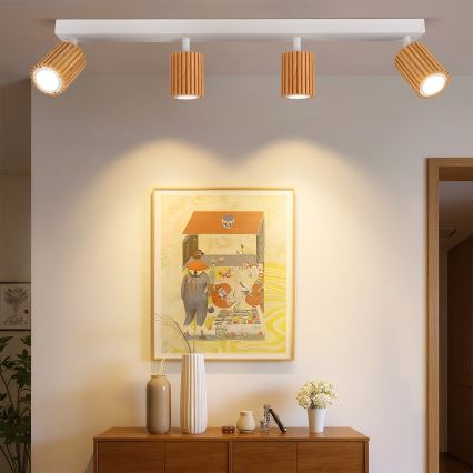 Brilagi - Spotlampe MODERN WOOD 4xGU10/8W/230V træ/hvid