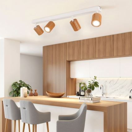Brilagi - Spotlampe MODERN WOOD 4xGU10/8W/230V træ/hvid