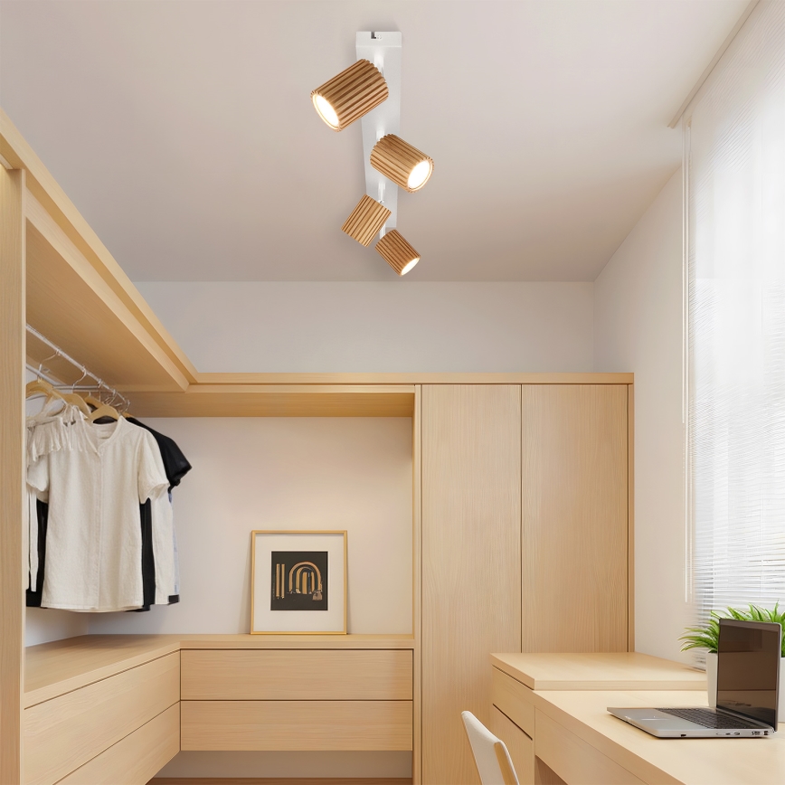 Brilagi - Spotlampe MODERN WOOD 4xGU10/8W/230V træ/hvid