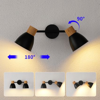 Brilagi - Spotlampe ODENSE 2xE14/10W/230V gummitræ/sort