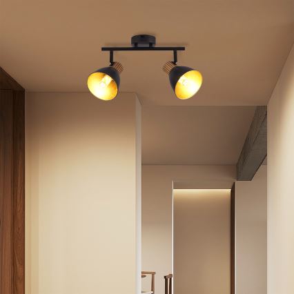 Brilagi - Spotlampe ODENSE 2xE14/10W/230V gummitræ/sort