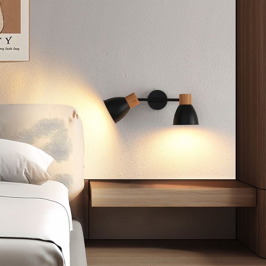 Brilagi - Spotlampe ODENSE 2xE14/10W/230V gummitræ/sort