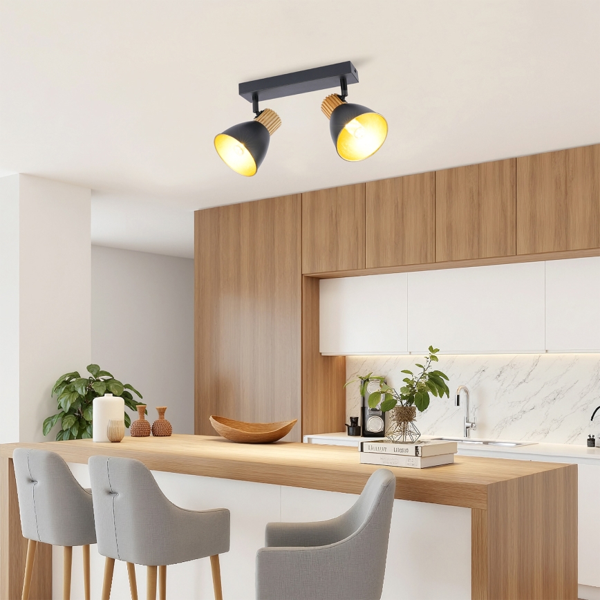 Brilagi - Spotlampe ODENSE 2xE14/10W/230V gummitræ/sort