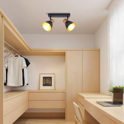 Brilagi - Spotlampe ODENSE 2xE14/10W/230V gummitræ/sort