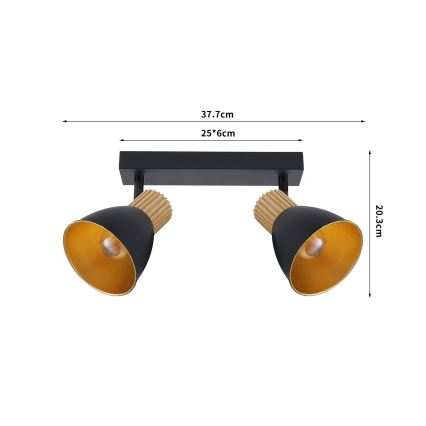 Brilagi - Spotlampe ODENSE 2xE14/10W/230V gummitræ/sort
