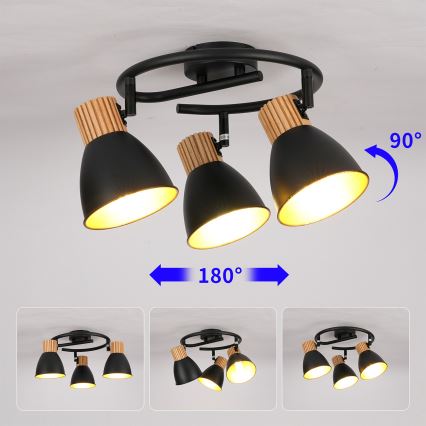 Brilagi - Spotlampe ODENSE 3xE14/10W/230V gummitræ/sort