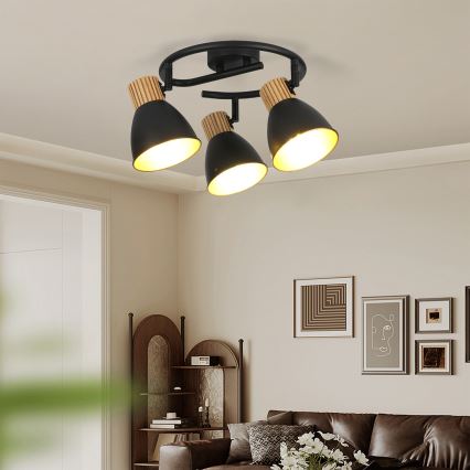 Brilagi - Spotlampe ODENSE 3xE14/10W/230V gummitræ/sort