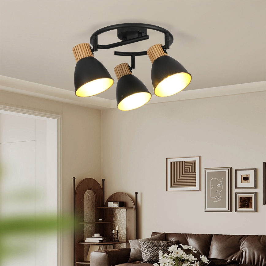 Brilagi - Spotlampe ODENSE 3xE14/10W/230V gummitræ/sort