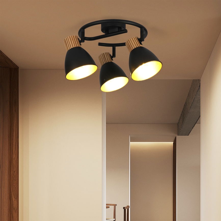 Brilagi - Spotlampe ODENSE 3xE14/10W/230V gummitræ/sort