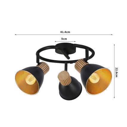 Brilagi - Spotlampe ODENSE 3xE14/10W/230V gummitræ/sort