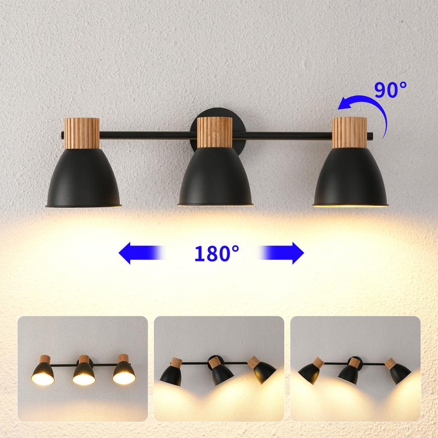 Brilagi - Spotlampe ODENSE 3xE14/10W/230V gummitræ/sort