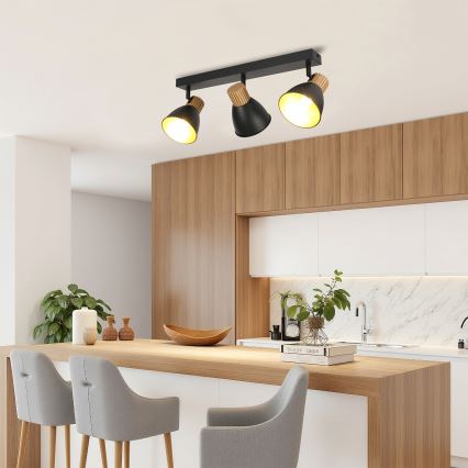 Brilagi - Spotlampe ODENSE 3xE14/10W/230V gummitræ/sort