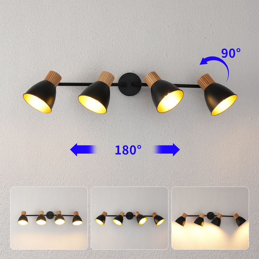 Brilagi - Spotlampe ODENSE 4xE14/10W/230V gummitræ/sort