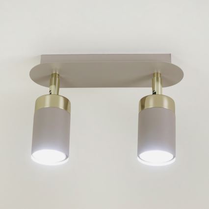 Brilagi - Spotlampe POKER 2xGU10/25W/230V beige/guldfarvet