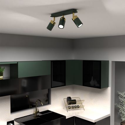 Brilagi - Spotlampe POKER 3xGU10/25W/230V grøn/guldfarvet