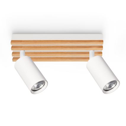 Brilagi - Spotlampe SELE WOOD ACOUSTIC 2xGU10/30W/230V hvid/træ
