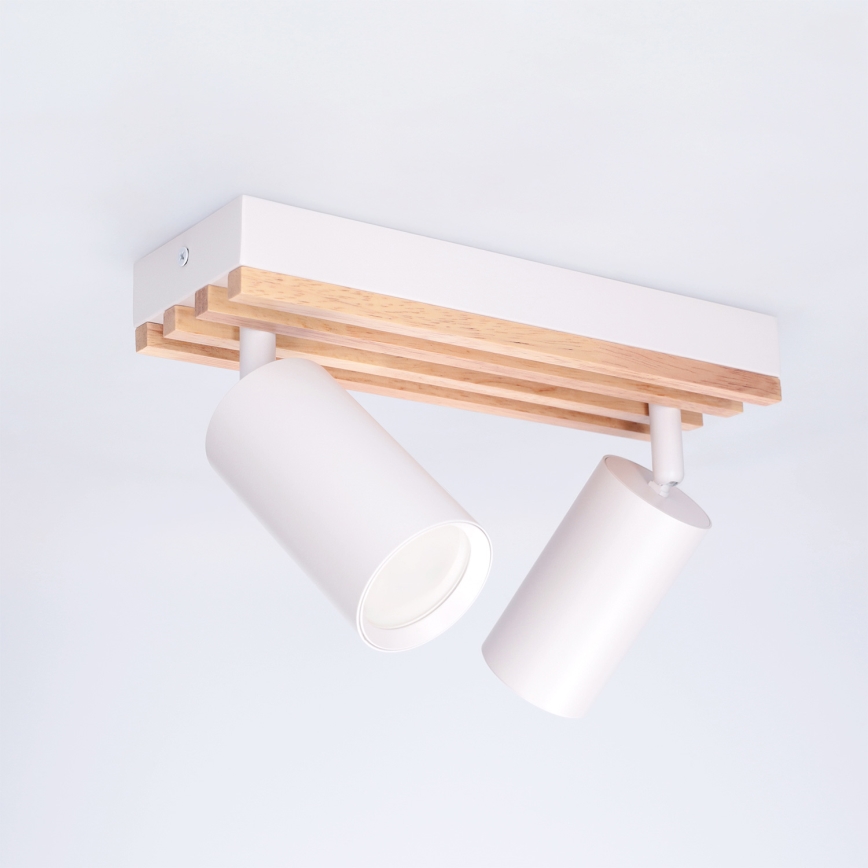 Brilagi - Spotlampe SELE WOOD ACOUSTIC 2xGU10/30W/230V hvid/træ