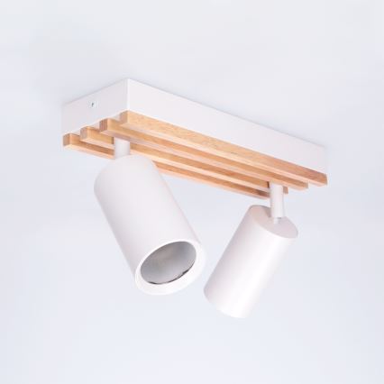 Brilagi - Spotlampe SELE WOOD ACOUSTIC 2xGU10/30W/230V hvid/træ