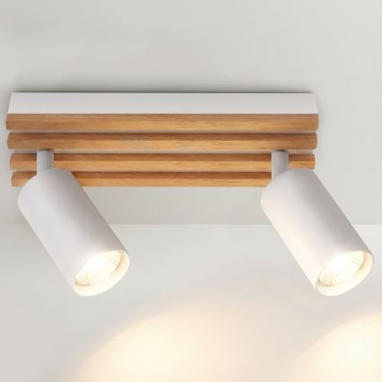 Brilagi - Spotlampe SELE WOOD ACOUSTIC 2xGU10/30W/230V hvid/træ