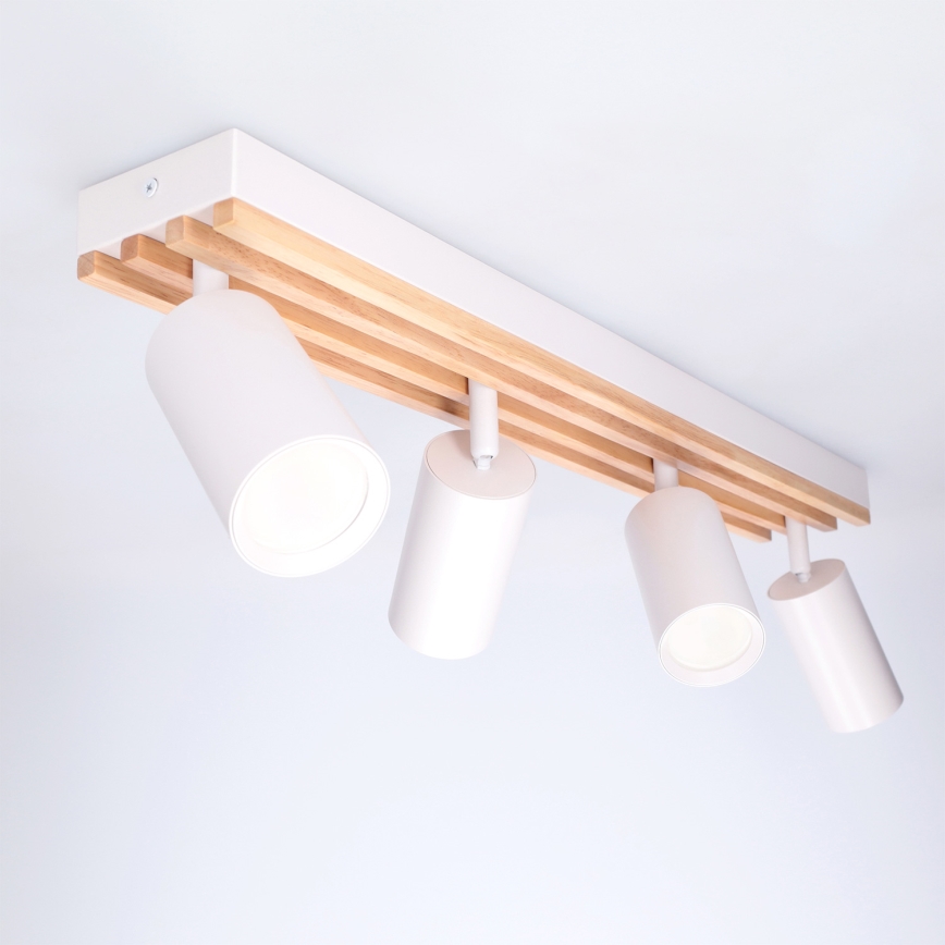 Brilagi - Spotlampe SELE WOOD ACOUSTIC 4xGU10/30W/230V hvid/træ